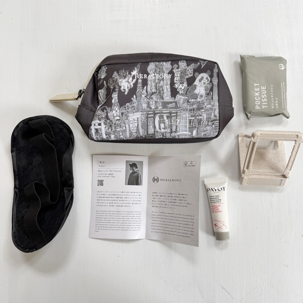 New Heralbony black and white toiletry pouch Japan Airlines Business Class JAL